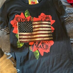 American flag and red roses tee